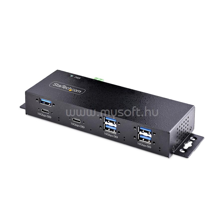 STARTECH 7-Port Industrial USB 10Gbps Hub with Power Adapter, Metal, Mountable, 5x USB-A and 2x USB-C Downstream Ports