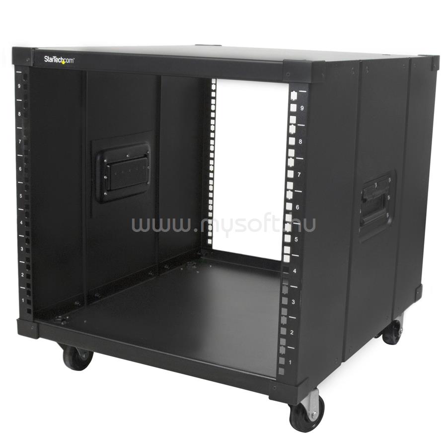 STARTECH 4-Post 9U Mobile Open Frame Server Rack, Four Post Network Rack with Wheels, 19" Rolling Rack for Home/Office Narrow Floor Spaces, Small Data Rack for Computer/AV/IT Equipment