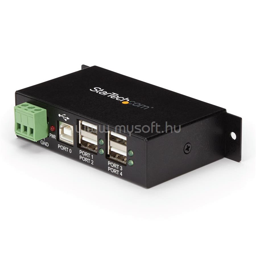 STARTECH 4-Port USB 2.0 Hub - Metal Industrial USB-A Hub - Din Rail, Wall or Desk Mountable USB Data Hub