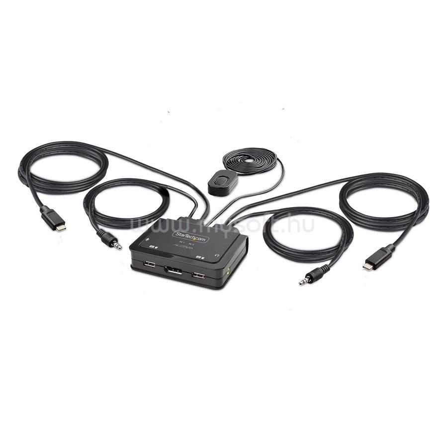 STARTECH 2-Port USB-C Cable KVM Switch, 4K 60Hz DisplayPort Output, Compact KVM with 4ft/1.2m USB Type-C/Audio Integrated Cables