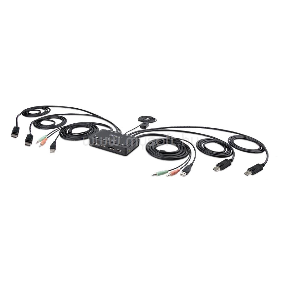 STARTECH 2-Port Dual-Monitor DisplayPort Cable KVM Switch, 4K 60Hz, Compact KVM with 5ft/1.5m USB-A/DisplayPort/Audio Integrated Cables