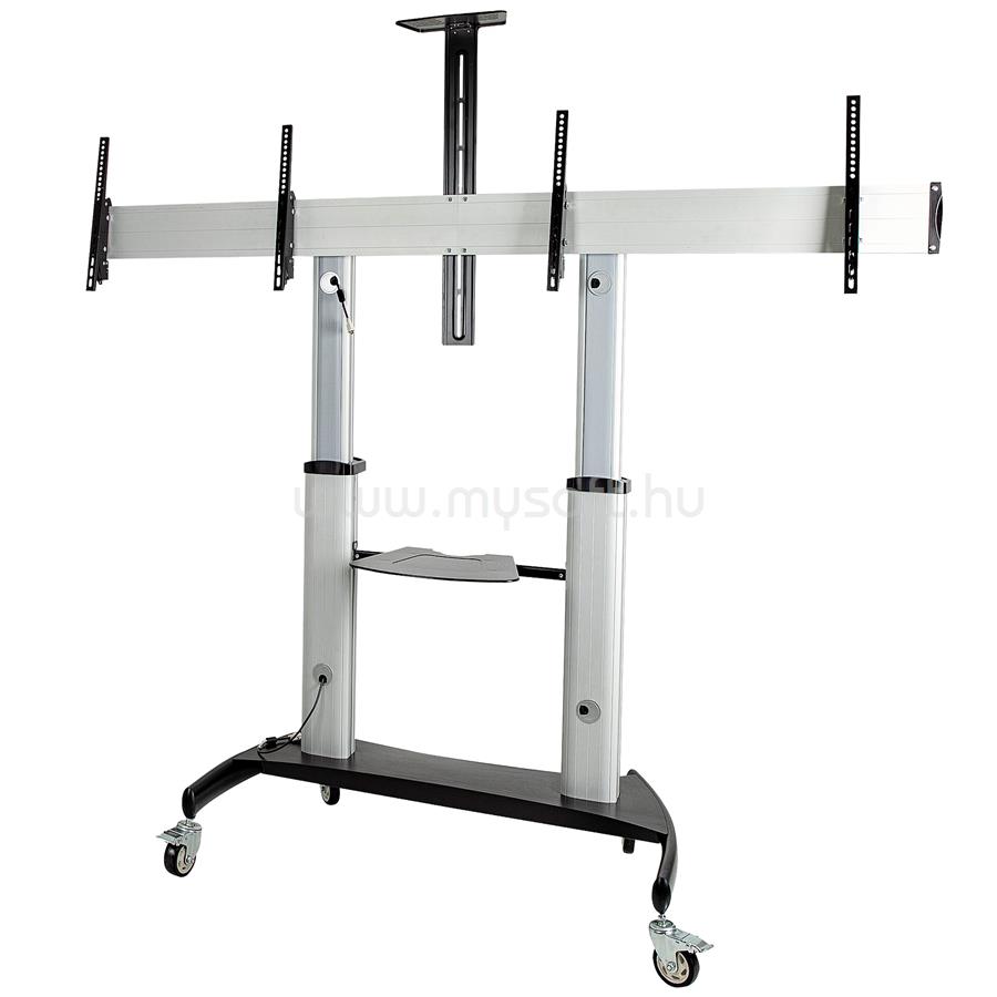 STARTECH Dual TV Cart for 37-60in VESA TVs up to 110lb/50kg each - Height Adjustable TV Mount, Mobile Display Cart w/ Equipment Shelves