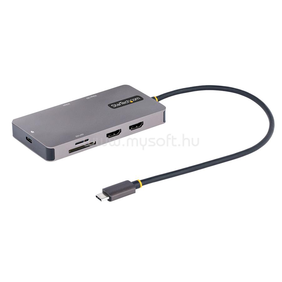 STARTECH USB C Multiport Adapter, Dual HDMI Video, 4K 60Hz, 2Pt 5Gbps USB-A Hub, 100W Power Delivery Pass-Through/GbE/SD/MicroSD, 12"/30cm Cable, Travel Dock