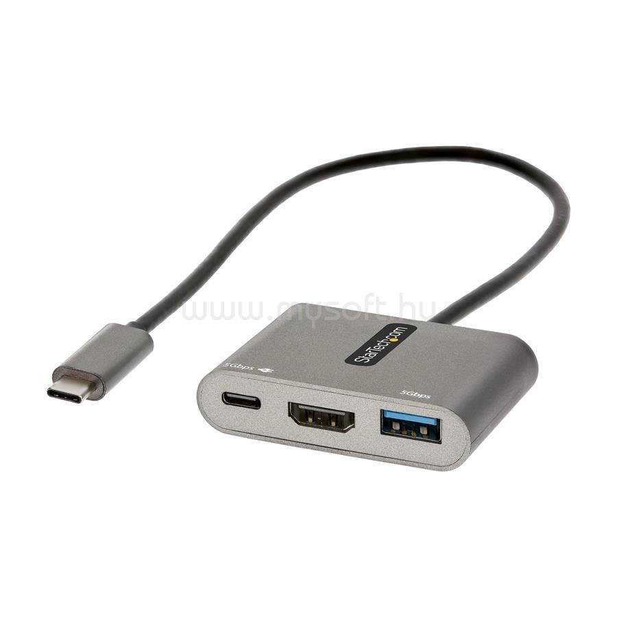 STARTECH USB C Multiport Adapter, USB-C to HDMI 4K Video, 100W PD Pass-Through, USB 3.0 Hub 5Gbps (1xType-C/1xA), USB-C Mini Dock,