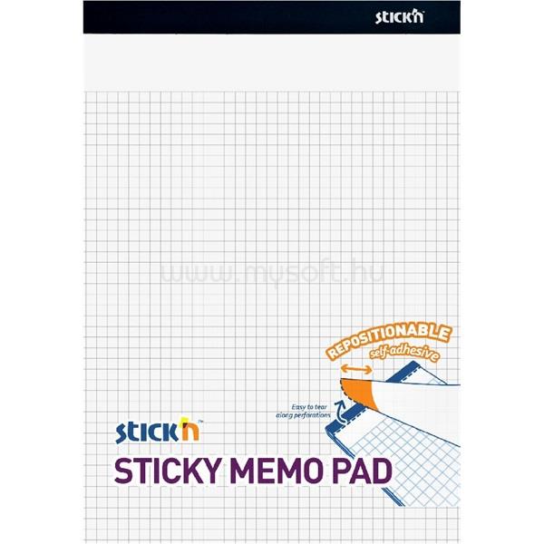 STICK N Stick`N 254x178mm 50 lap/tömb négyzetrácsos fehér öntapadó jegyzetfüzet