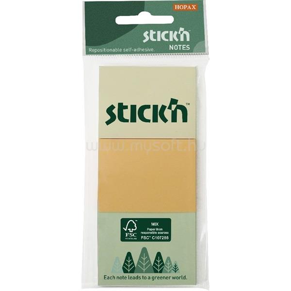 STICK N Stick`N 38x51mm 3x100 lap (3 tömb/csomag) vegyes pasztell színek öntapadó jegyzettömb