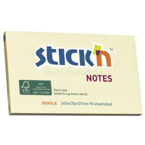 STICK N Stick`N 76x127mm 90lap környezetbarát pasztell sárga jegyzettömb