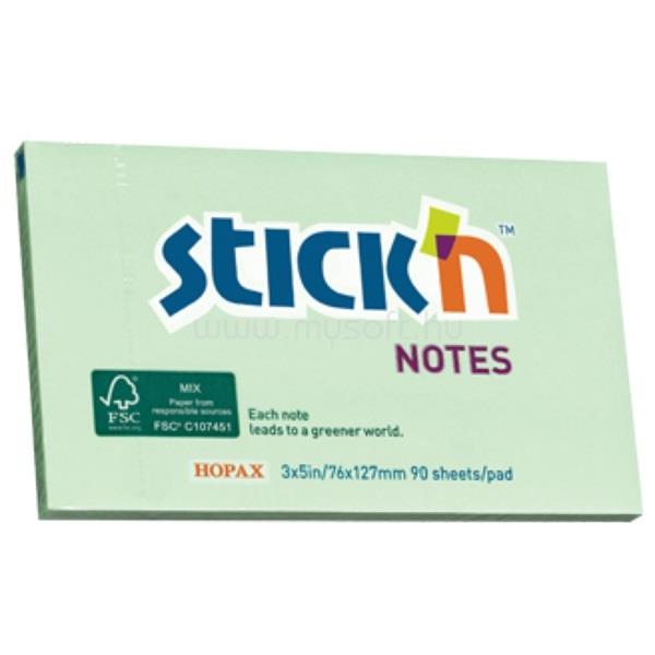 STICK N Stick`N 76x127mm 90lap környezetbarát pasztell zöld jegyzettömb