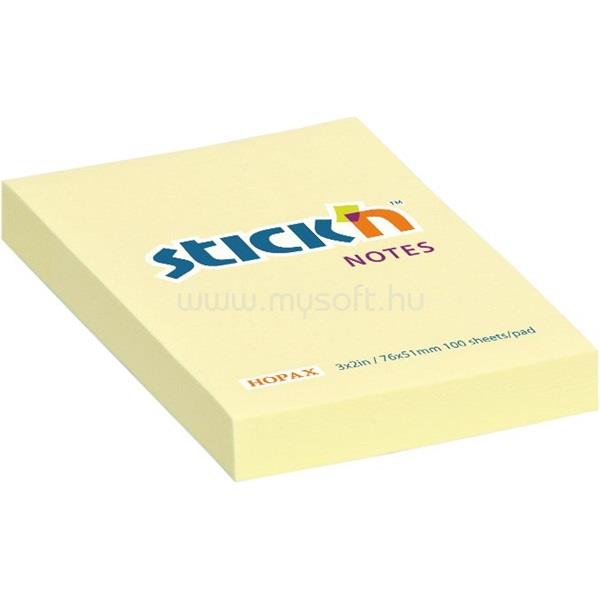 STICK N Stick`N 76x51 mm 100 lap pasztell sárga öntapadó jegyzettömb