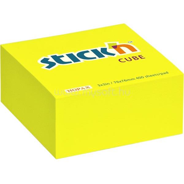STICK N Stick`N 76x76mm 400 lap neon sárga öntapadó kockatömb