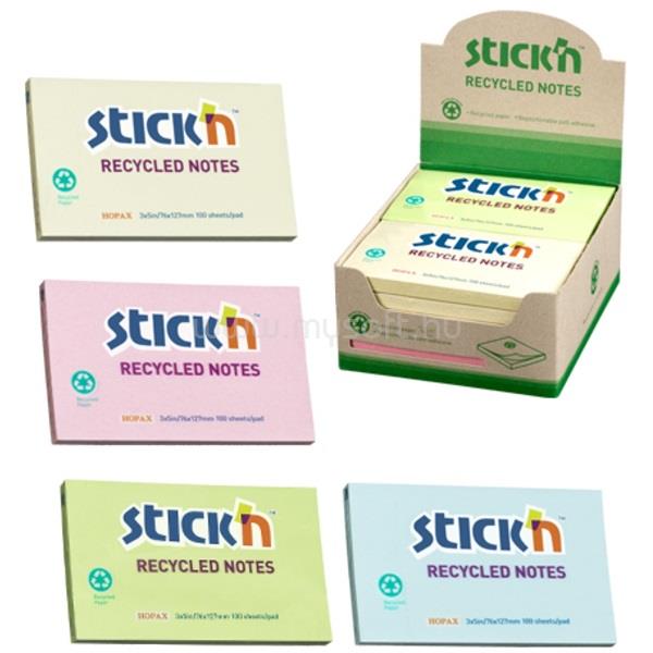 STICK N Stick`N 78x127mm újrahasznosított 100 lap 12tömb/cs jegyzettömb