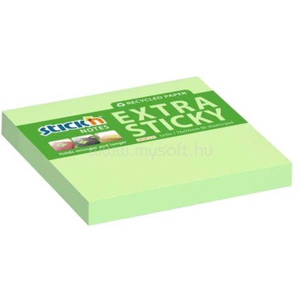 STICK N Stick`N ExtraSticky Recycled 76x76mm 90lap újrahasznosított pasztell zöld jegyzettömb