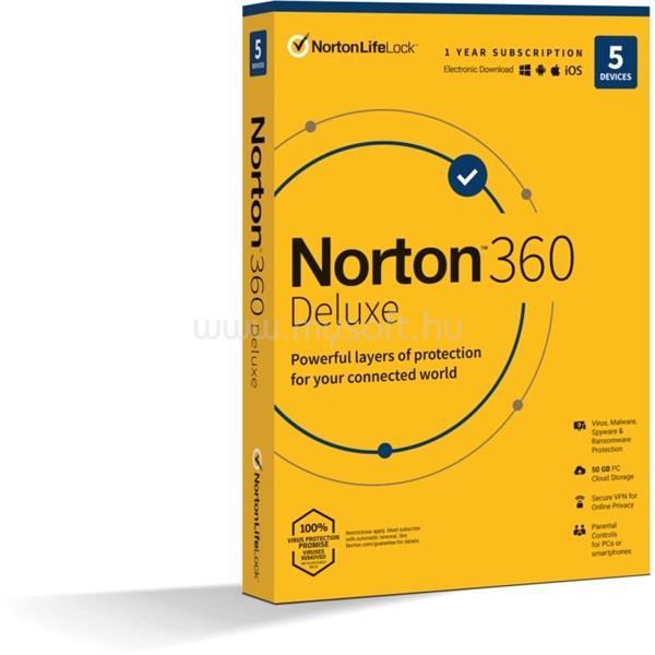 SYMANTEC Norton 360 Deluxe 50GB HUN 1 Felhasználó 5 gép 1 éves dobozos vírusirtó szoftver