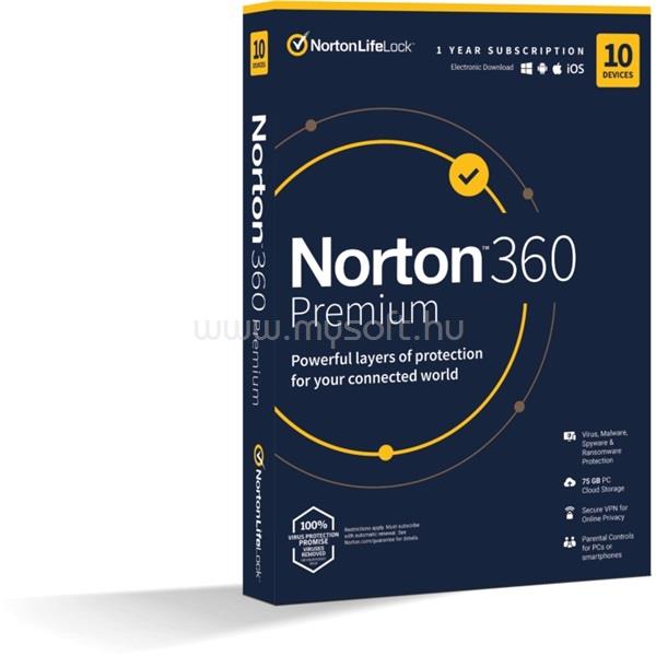 SYMANTEC Norton 360 Premium 75GB HUN 1 Felhasználó 10 gép 1 éves dobozos vírusirtó szoftver