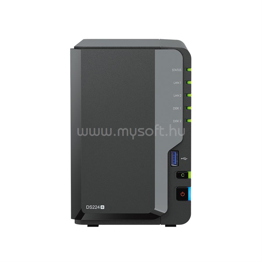 SYNOLOGY NAS 2 fiókos DS224+ 2x4TB HDD-vel, Intel Celeron J4125 4x2GHz, 2GB DDR4, 2x1GbE, 2xUSB3.2