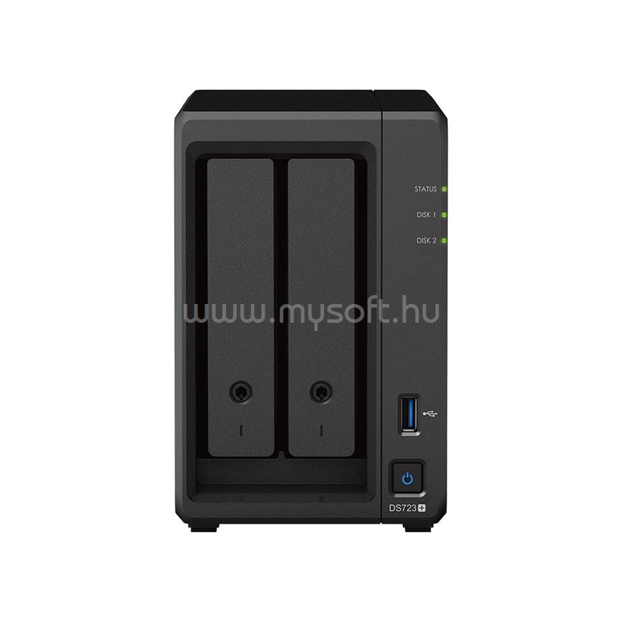 SYNOLOGY NAS 2 fiókos DS723+ AMD Ryzen R1600 2x2,6GHz, 2GB DDR4, 2x1GbE, 1xUSB3.2, 1x eSATA