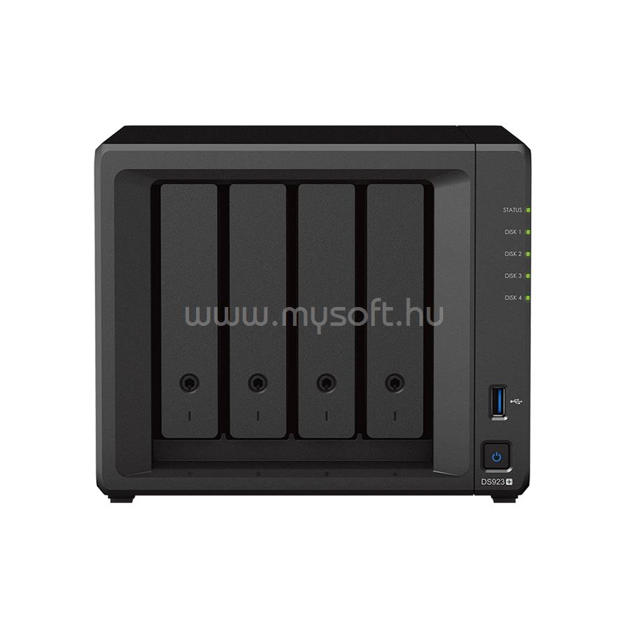 SYNOLOGY NAS 4 Fiókos DS923+ 4x6TB HDD-vel, AMD Ryzen R1600 2x2,6GHz, 4GB DDR4, 2x1GbE, 2xUSB3.2, 1xeSATA