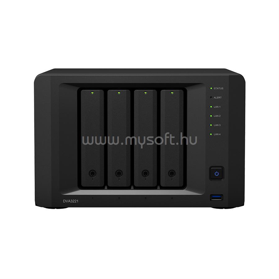 SYNOLOGY NAS 4 fiókos DVA3221 NVR Intel Atom C3538 4x2,1GHz 8GB DDR4, 4x1GbE, 3xUSB3.0, 2xeSATA