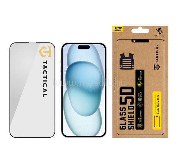 TACTICAL iPhone 16 / 15 TACTICAL GLASS SHIELD 5D képernyővédő üveg 5D, 9H, FEKETE