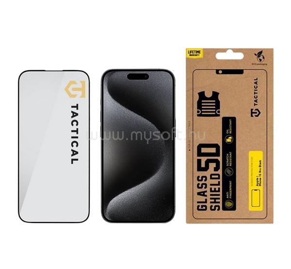 TACTICAL iPhone 15 Pro TACTICAL GLASS SHIELD 5D képernyővédő üveg 5D, 9H, FEKETE