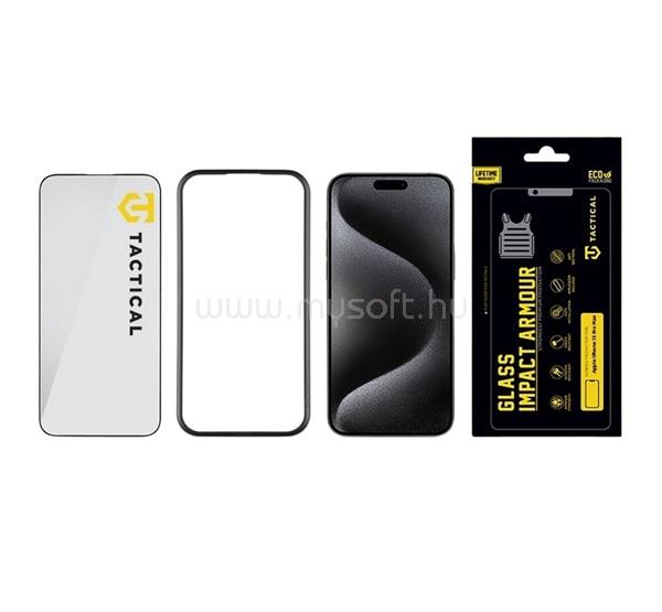 TACTICAL iPhone 15 Pro Max TACTICAL IMPACT ARMOUR GLASS képernyővédő üveg 3D, antibakteriális + segédkeret, ÁTLÁTSZÓ