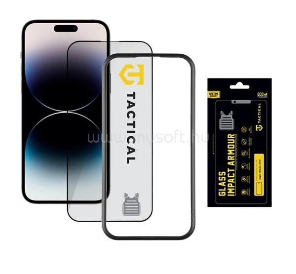 TACTICAL iPhone 14 Pro TACTICAL IMPACT ARMOUR GLASS képernyővédő üveg 3D, antibakteriális + segédkeret, FEKETE
