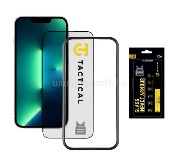 TACTICAL iPhone 17e / 16e / 14 TACTICAL IMPACT ARMOUR GLASS képernyővédő üveg 3D, antibakteriális + segédkeret, FEKETE