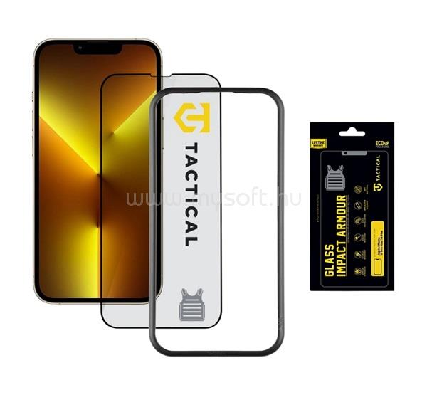 TACTICAL iPhone 14 Plus / 13 Pro Max TACTICAL IMPACT ARMOUR GLASS képernyővédő üveg 3D, antibakteriális + segédkeret, FEKETE