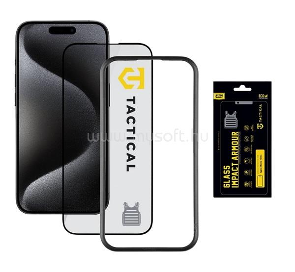TACTICAL iPhone 15 Pro TACTICAL IMPACT ARMOUR GLASS képernyővédő üveg 3D, antibakteriális + segédkeret, FEKETE