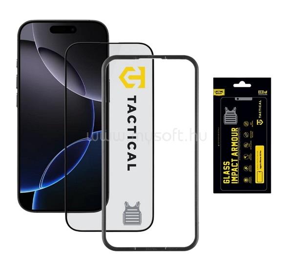TACTICAL iPhone 17 / 16 Pro TACTICAL IMPACT ARMOUR GLASS képernyővédő üveg 3D, antibakteriális + segédkeret, FEKETE