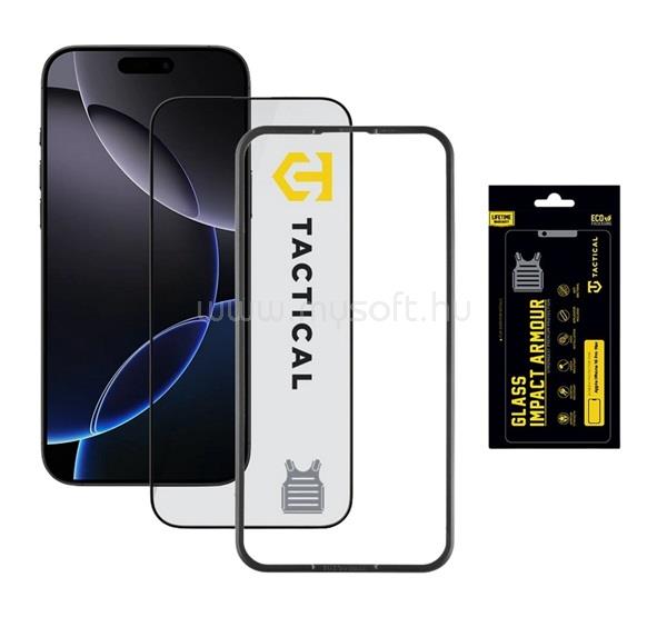 TACTICAL iPhone 16 Pro Max TACTICAL IMPACT ARMOUR GLASS képernyővédő üveg 3D, antibakteriális + segédkeret, FEKETE