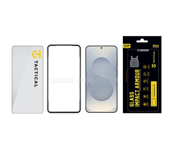 TACTICAL Samsung S26 TACTICAL IMPACT ARMOUR GLASS képernyővédő üveg 3D, antibakteriális + segédkeret, FEKETE