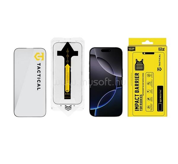 TACTICAL iPhone 18 Pro / 17 Pro TACTICAL IMPACT BARRIER FOR ROOKIES képernyővédő üveg 5D, 9H + segédkeret, FEKETE