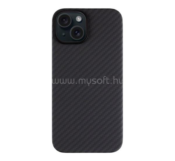 TACTICAL iPhone 15 TACTICAL MAGFORCE ARAMID szilikon telefonvédő ultravékony, karbon minta, FEKETE