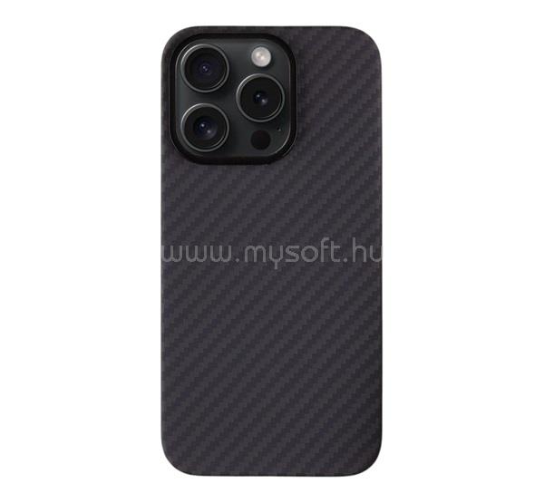 TACTICAL iPhone 15 Pro TACTICAL MAGFORCE ARAMID szilikon telefonvédő ultravékony, karbon minta, FEKETE