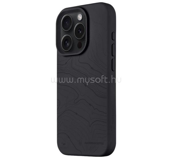 TACTICAL iPhone 15 Pro TACTICAL MAGFORCE BEAVER szilikon telefonvédő mikrofiber plüss belső, topográfiai minta, FEKETE