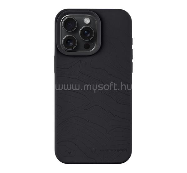 TACTICAL iPhone 15 Pro Max TACTICAL MAGFORCE BEAVER szilikon telefonvédő mikrofiber plüss belső, topográfiai minta, FEKETE