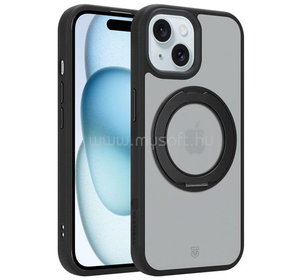 TACTICAL iPhone 15 TACTICAL MAGFORCE HYPERSTAND szilikon telefonvédő ütésállóság, kitámasztó, FEKETE