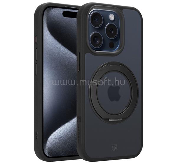 TACTICAL iPhone 15 Pro TACTICAL MAGFORCE HYPERSTAND szilikon telefonvédő ütésállóság, kitámasztó, FEKETE