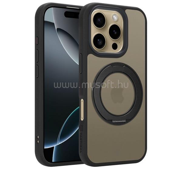 TACTICAL iPhone 16 Pro TACTICAL MAGFORCE HYPERSTAND szilikon telefonvédő ütésállóság, kitámasztó, FEKETE