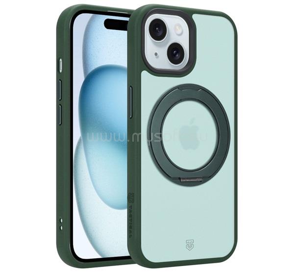 TACTICAL iPhone 15 TACTICAL MAGFORCE HYPERSTAND szilikon telefonvédő ütésállóság, kitámasztó, SÖTÉTZÖLD