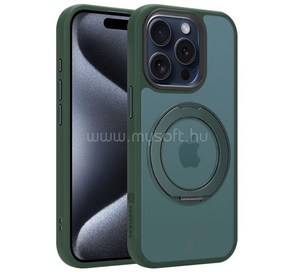 TACTICAL iPhone 15 Pro TACTICAL MAGFORCE HYPERSTAND szilikon telefonvédő ütésállóság, kitámasztó, SÖTÉTZÖLD