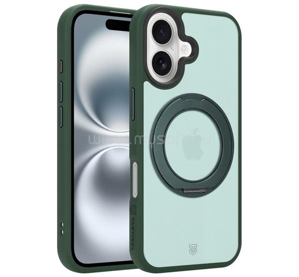TACTICAL iPhone 16 TACTICAL MAGFORCE HYPERSTAND szilikon telefonvédő ütésállóság, kitámasztó, SÖTÉTZÖLD