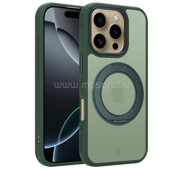 TACTICAL iPhone 16 Pro TACTICAL MAGFORCE HYPERSTAND szilikon telefonvédő ütésállóság, kitámasztó, SÖTÉTZÖLD