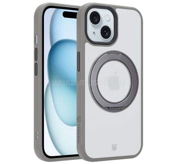 TACTICAL iPhone 15 TACTICAL MAGFORCE HYPERSTAND szilikon telefonvédő ütésállóság, kitámasztó, VILÁGOSSZÜRKE