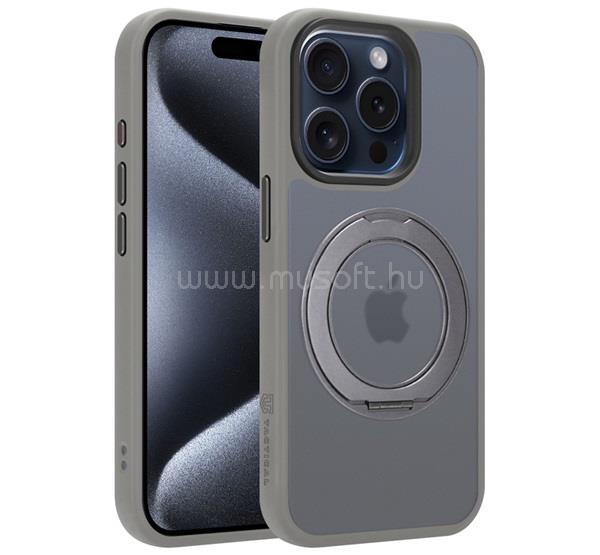 TACTICAL iPhone 15 Pro TACTICAL MAGFORCE HYPERSTAND szilikon telefonvédő ütésállóság, kitámasztó, VILÁGOSSZÜRKE