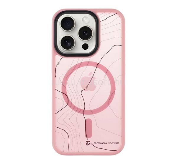 TACTICAL iPhone 15 Pro TACTICAL MAGFORCE HYPERSTEALTH SIKA szilikon telefonvédő ütésállóság, topográfiai minta, RÓZSASZÍN
