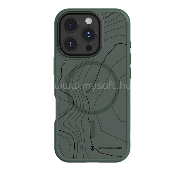 TACTICAL iPhone 16 Pro TACTICAL MAGFORCE HYPERSTEALTH SIKA szilikon telefonvédő ütésállóság, topográfiai minta, SÖTÉTZÖLD