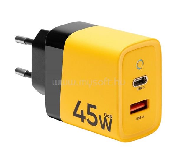 TACTICAL TACTICAL MICROGRID hálózati töltő USB+Type-C aljzat 45W, PD gyorstöltő 3.0, CITROMSÁRGA
