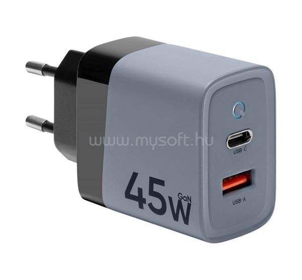 TACTICAL TACTICAL MICROGRID hálózati töltő USB+Type-C aljzat 45W, PD gyorstöltő 3.0, SÖTÉTSZÜRKE